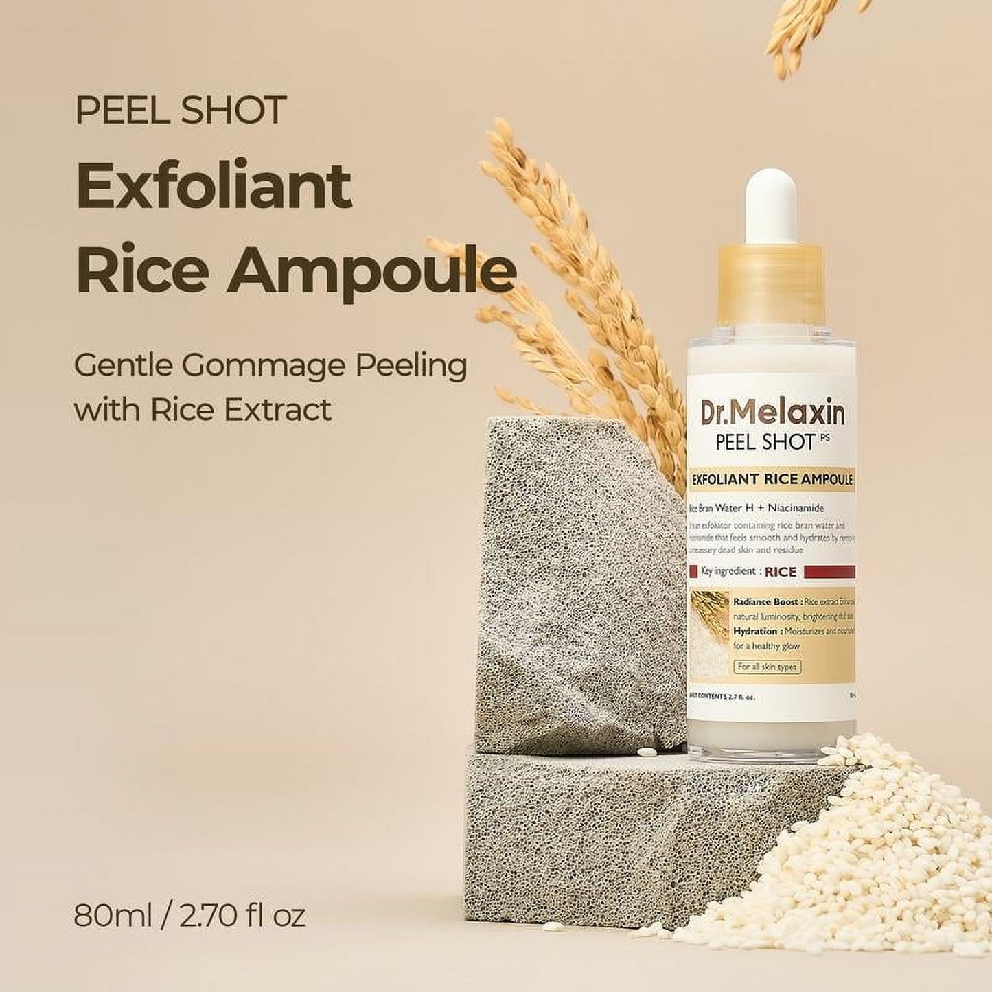 Peel Shot Glow Rice Peeling Ampoule, Soft Exfoliating Face and Body Scrub Dead Skin Cells
