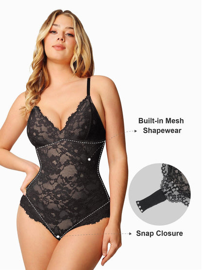 🔥Summer Sale 40% OFF - V Neck Lace Shapewear Bodysuit🩱