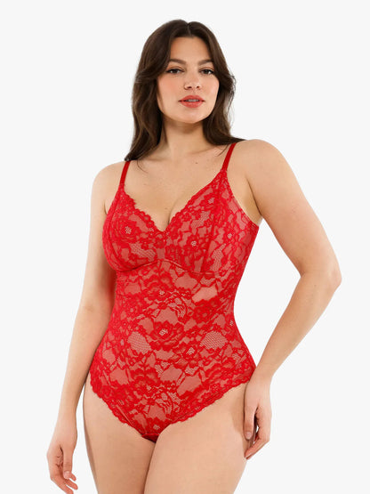 🔥Summer Sale 40% OFF - V Neck Lace Shapewear Bodysuit🩱