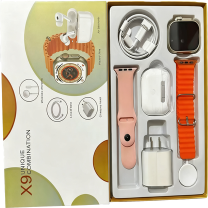 X9 Smart Watch Wireless Bluetooth Earphones High Quality Six Piece Set Double Strap