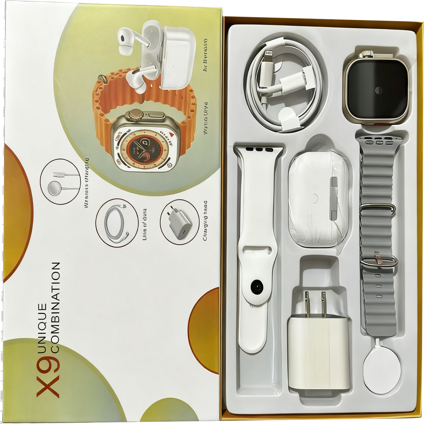 X9 Smart Watch Wireless Bluetooth Earphones High Quality Six Piece Set Double Strap