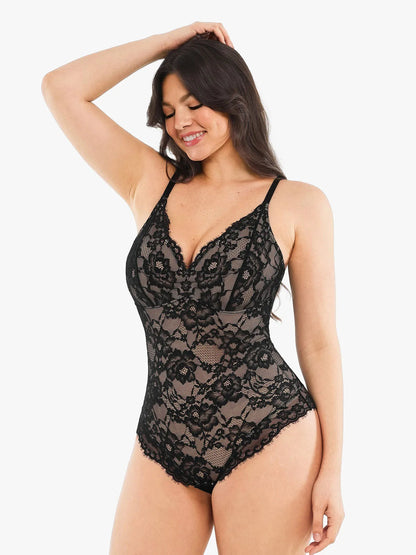 🔥Summer Sale 40% OFF - V Neck Lace Shapewear Bodysuit🩱