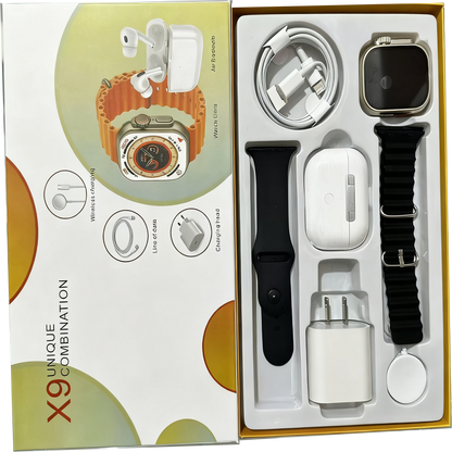 X9 Smart Watch Wireless Bluetooth Earphones High Quality Six Piece Set Double Strap