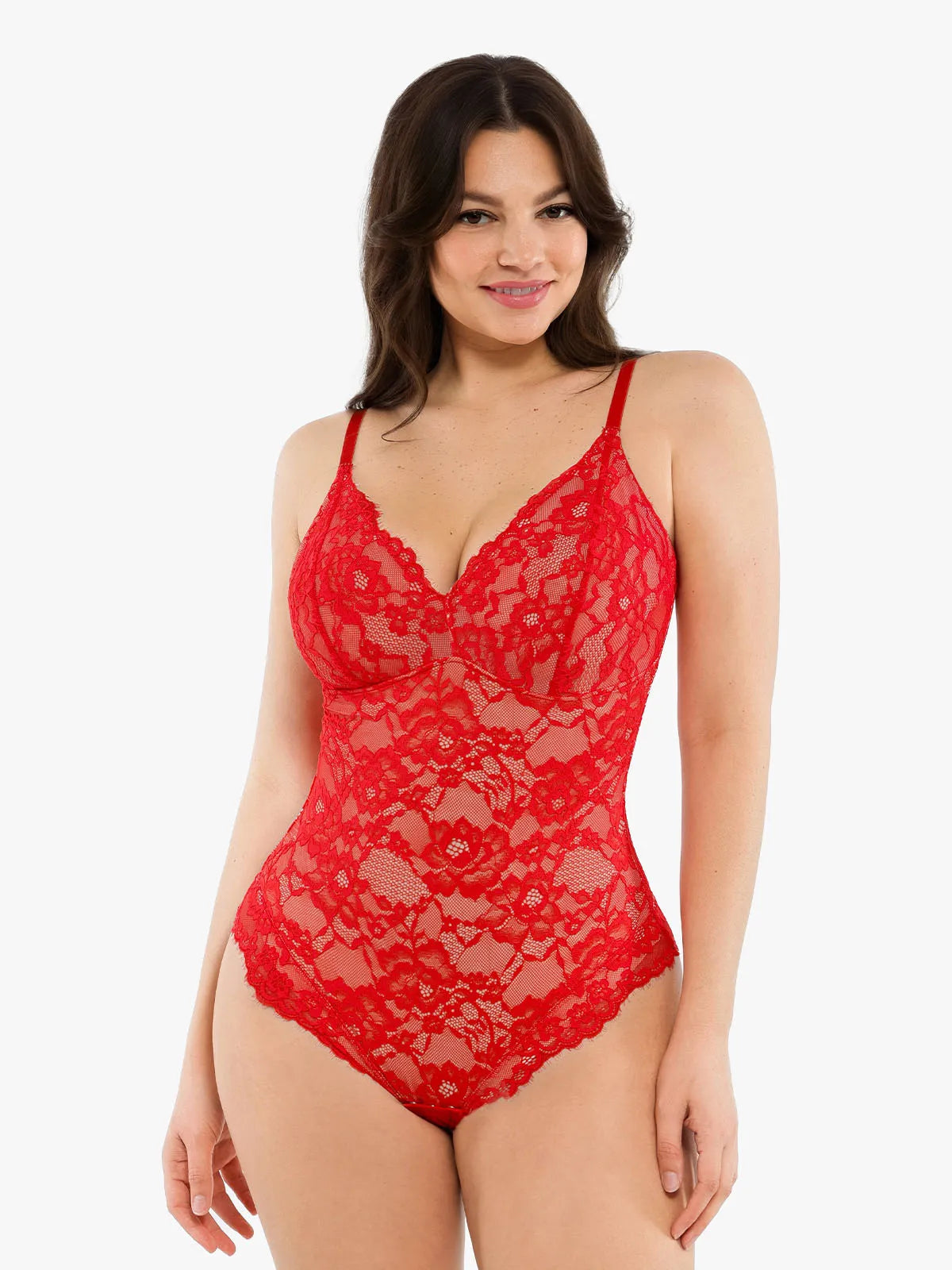 🔥Summer Sale 40% OFF - V Neck Lace Shapewear Bodysuit🩱