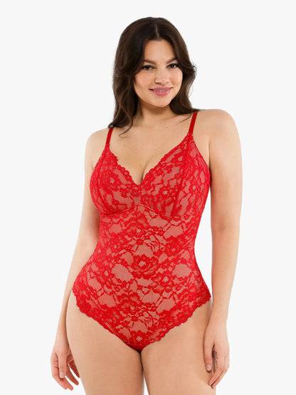 🔥Summer Sale 40% OFF - V Neck Lace Shapewear Bodysuit🩱