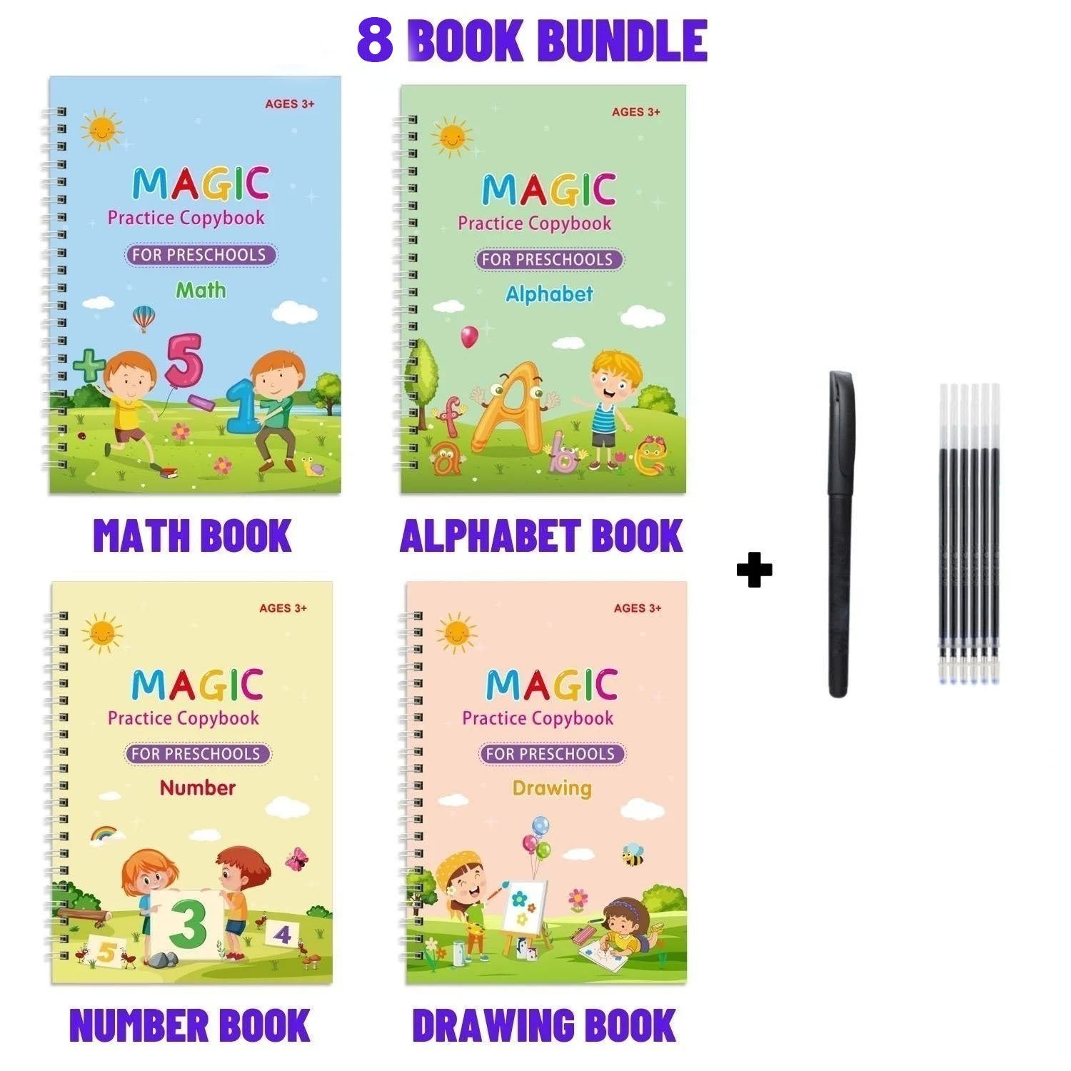 🔥8 book set + 2 pen + 10 refills + 2 pen grip