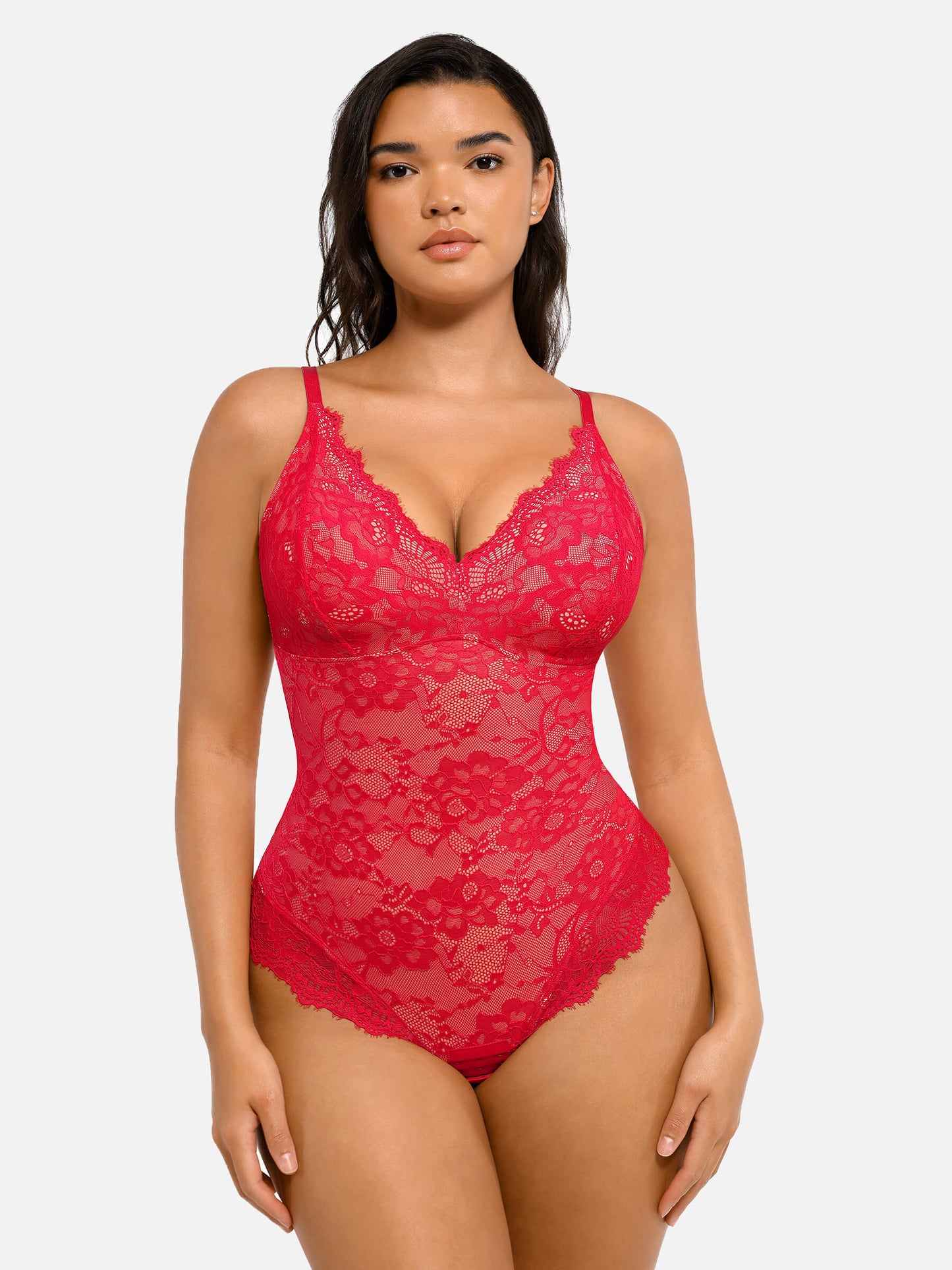 🔥Summer Sale 40% OFF - V Neck Lace Shapewear Bodysuit🩱
