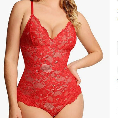 🔥Summer Sale 40% OFF - V Neck Lace Shapewear Bodysuit🩱