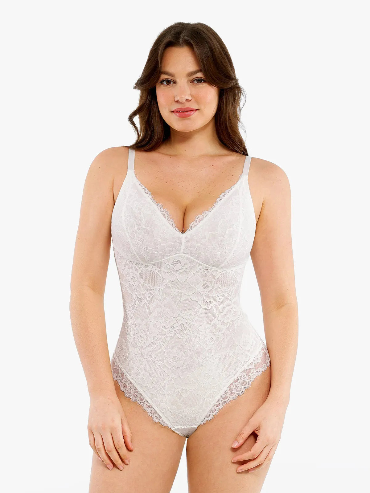 🔥Summer Sale 40% OFF - V Neck Lace Shapewear Bodysuit🩱