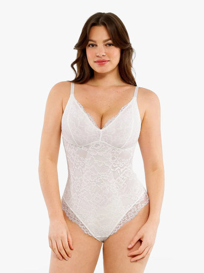 🔥Summer Sale 40% OFF - V Neck Lace Shapewear Bodysuit🩱