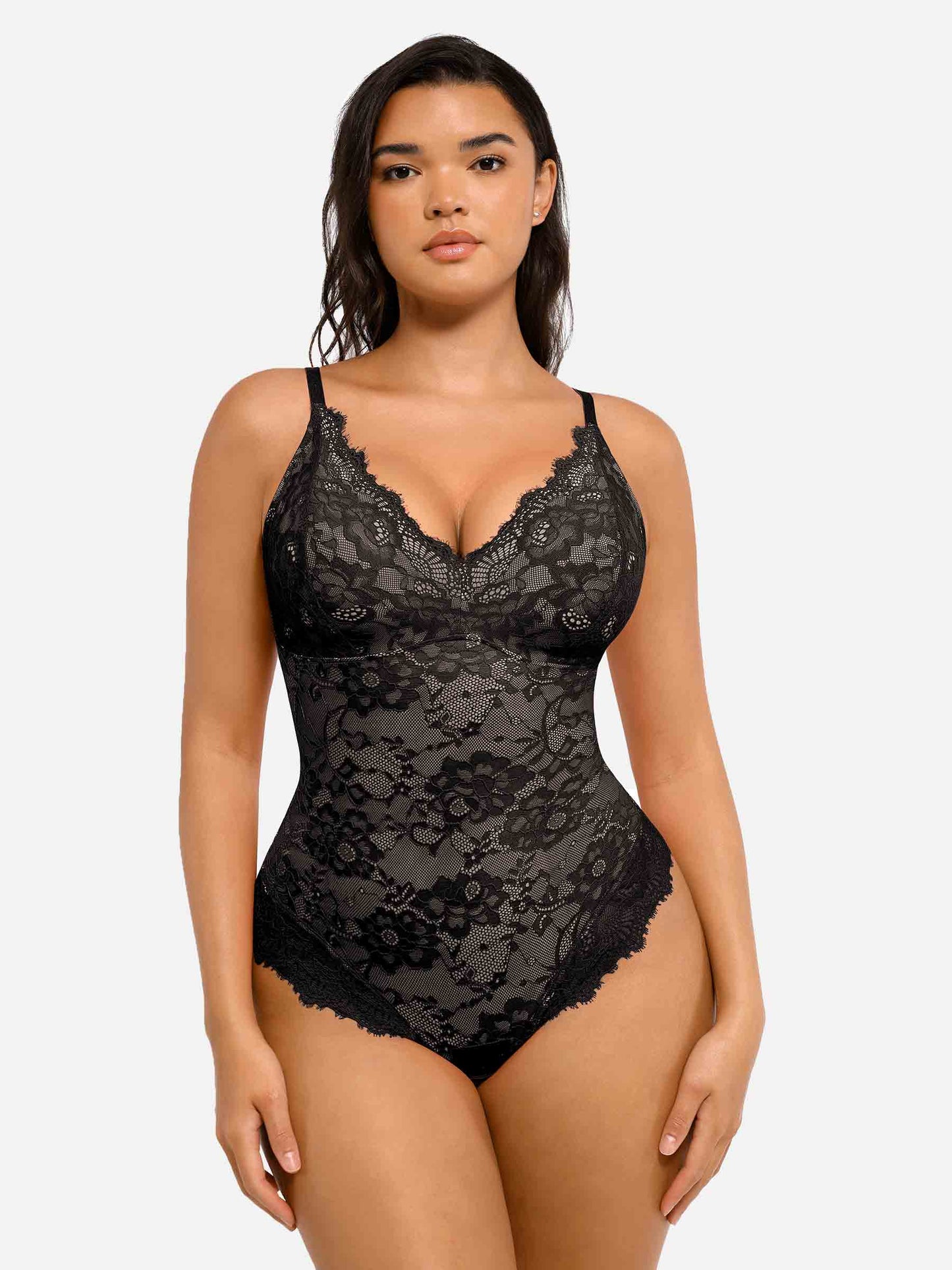 🔥Summer Sale 40% OFF - V Neck Lace Shapewear Bodysuit🩱