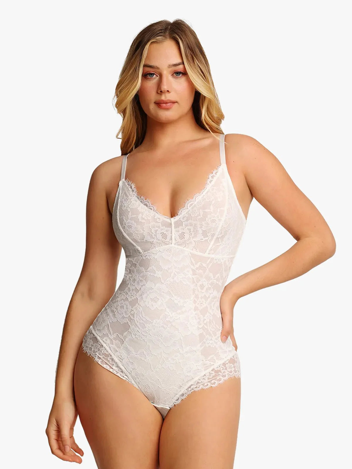 🔥Summer Sale 40% OFF - V Neck Lace Shapewear Bodysuit🩱