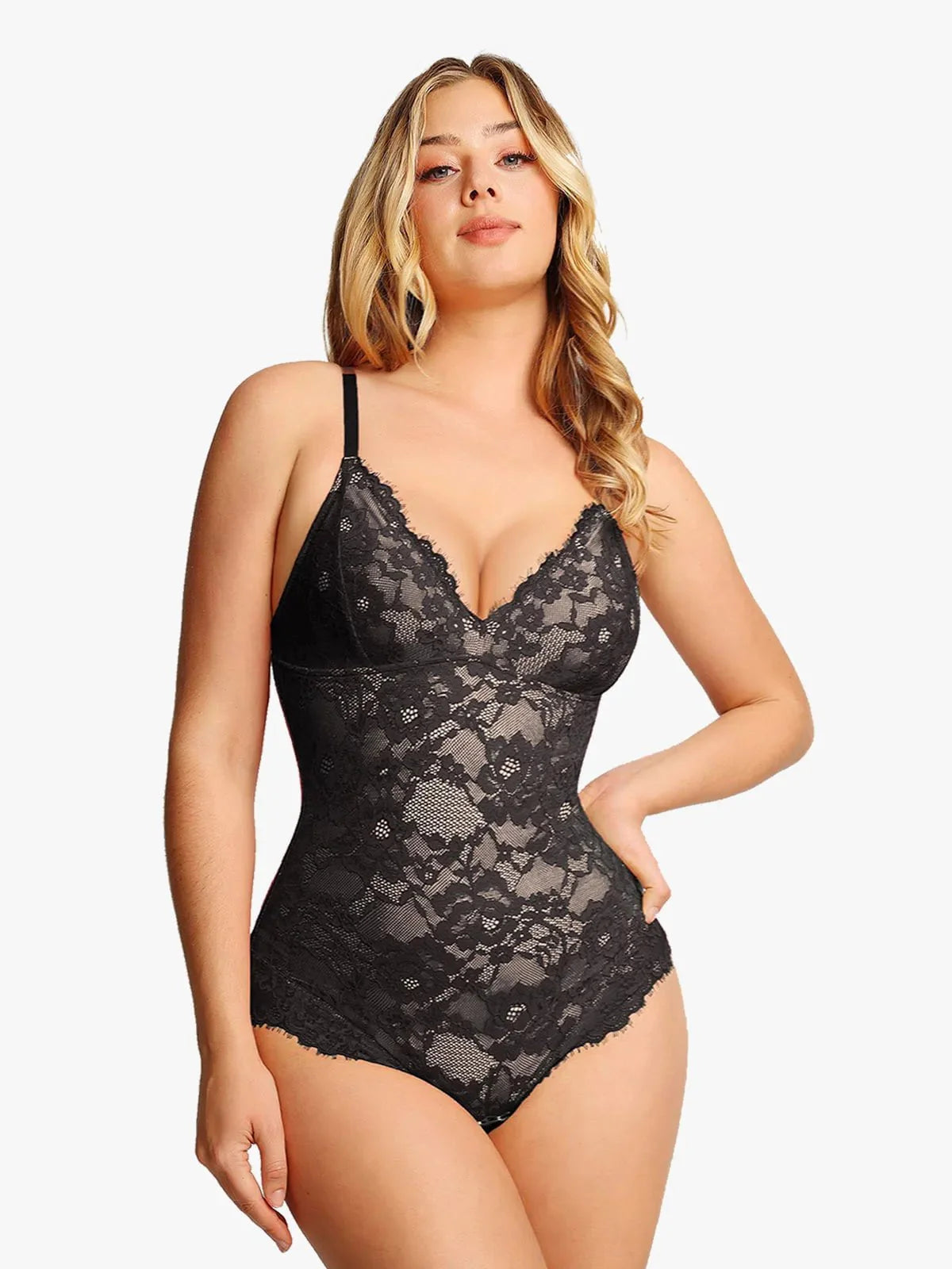 🔥Summer Sale 40% OFF - V Neck Lace Shapewear Bodysuit🩱