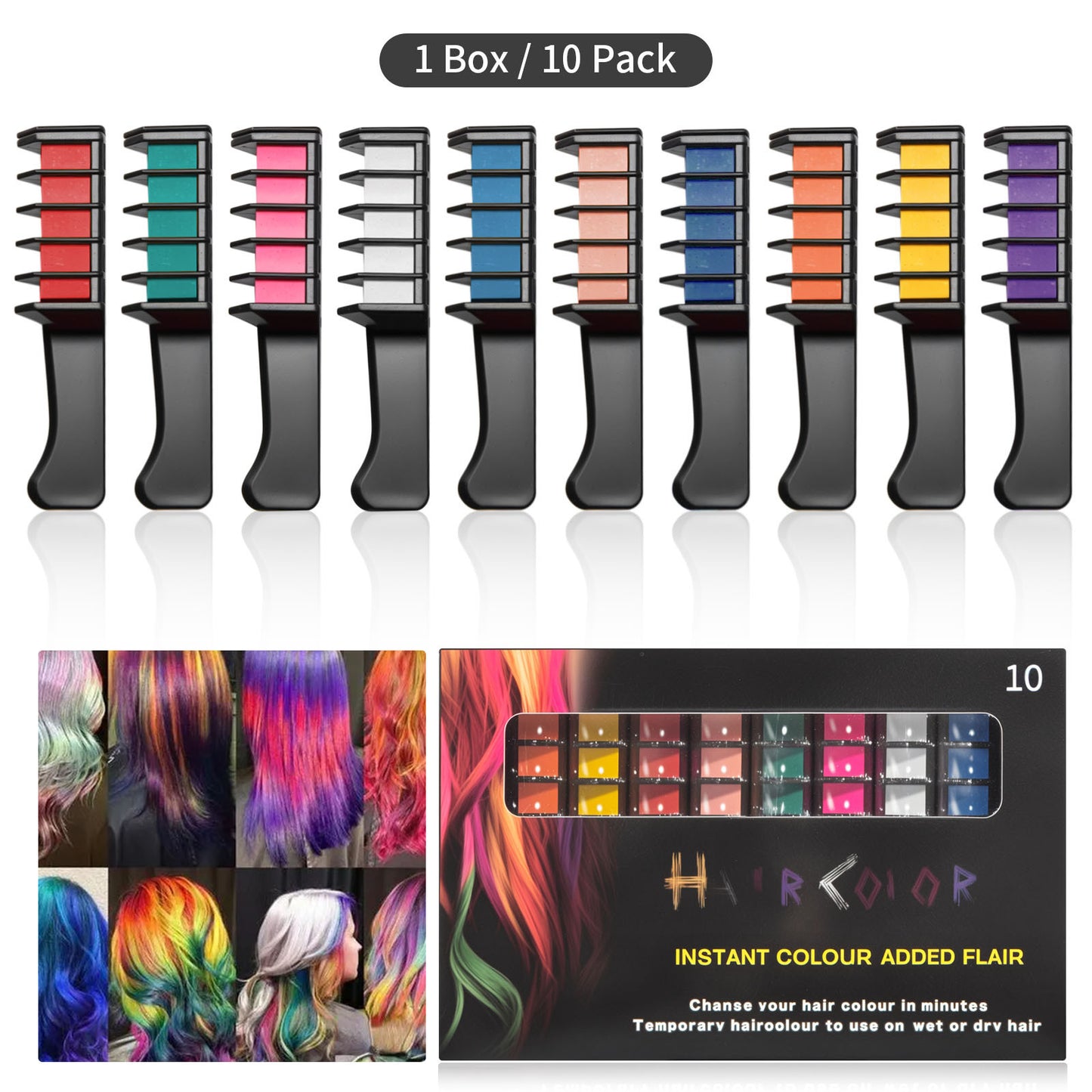 🎨10 Color Temporary Bright Hair Chalk Comb Set