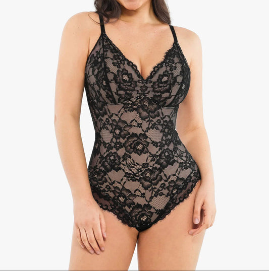 🔥Summer Sale 40% OFF - V Neck Lace Shapewear Bodysuit🩱