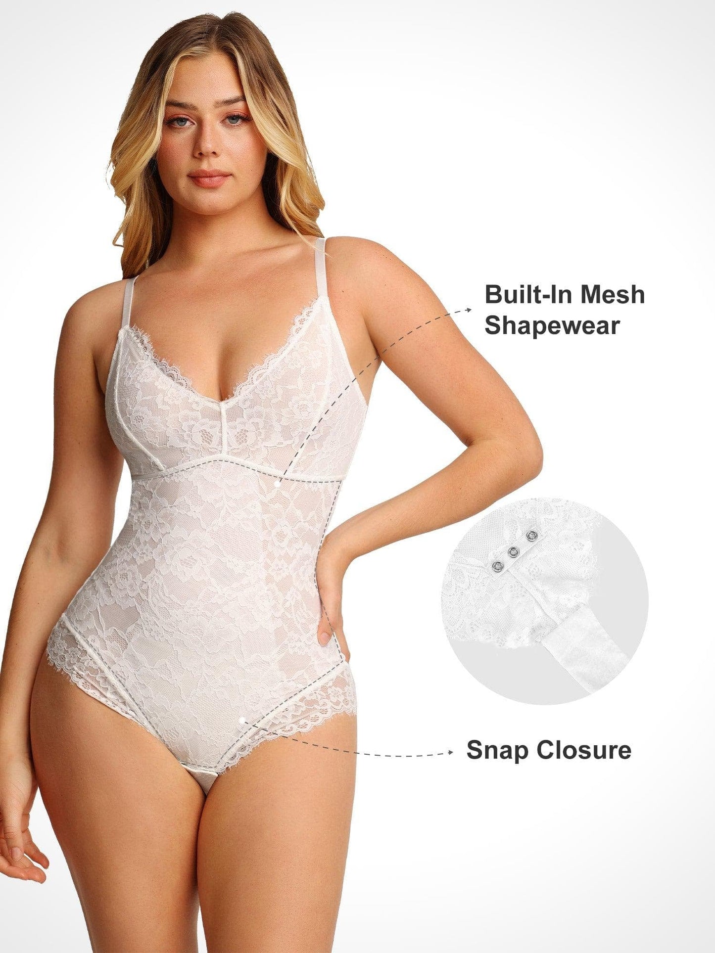 🔥Summer Sale 40% OFF - V Neck Lace Shapewear Bodysuit🩱
