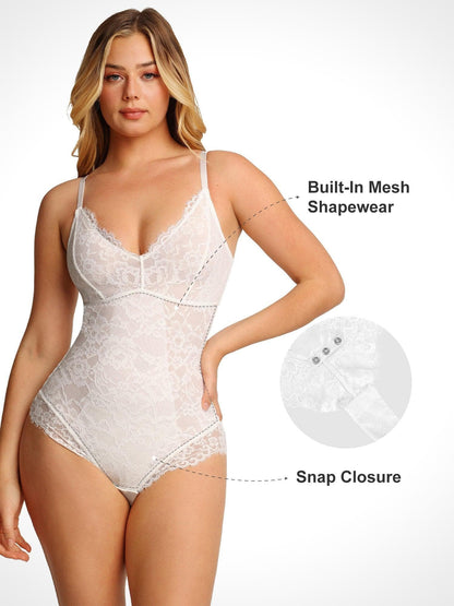 🔥Summer Sale 40% OFF - V Neck Lace Shapewear Bodysuit🩱