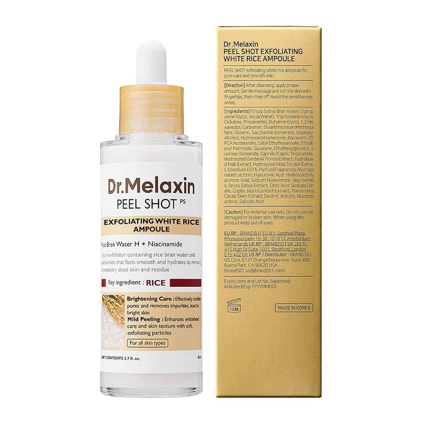 Peel Shot Glow Rice Peeling Ampoule, Soft Exfoliating Face and Body Scrub Dead Skin Cells