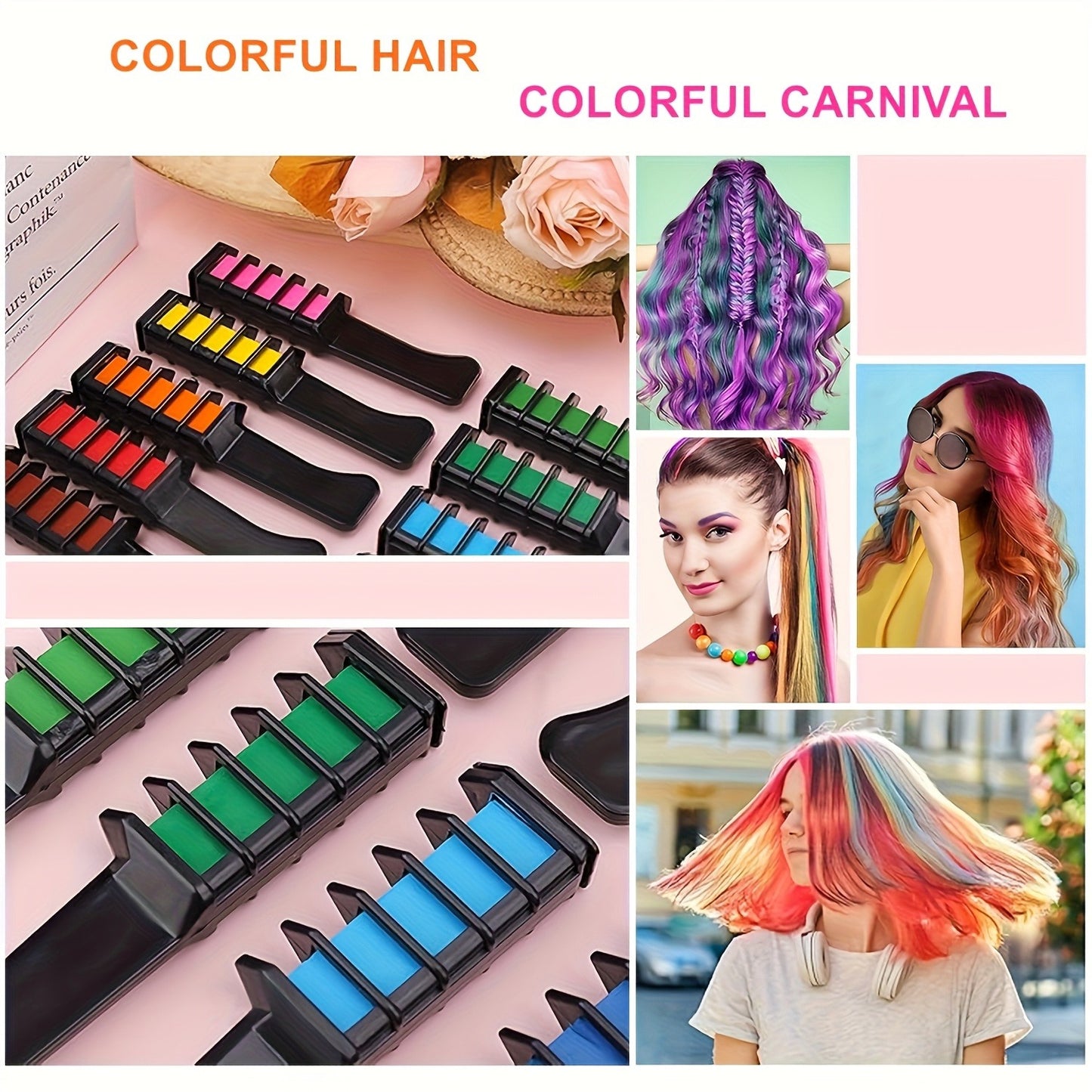 🎨10 Color Temporary Bright Hair Chalk Comb Set