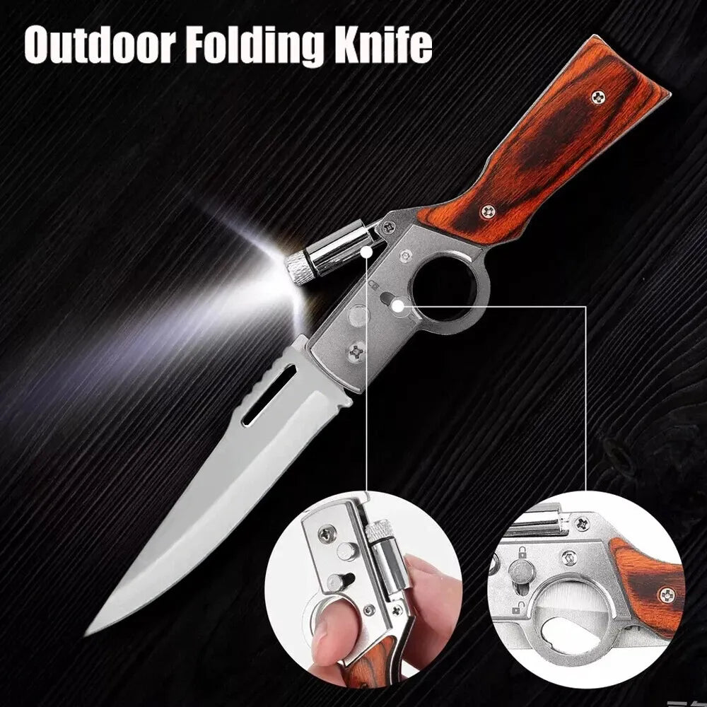 Outdoor Pocket Folding Knife with LED Light New